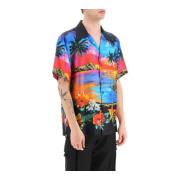 Dolce & Gabbana Kortärmad silkeskjorta med Hawaii-tryck Multicolor, He...
