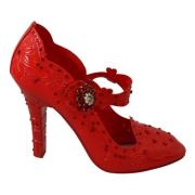 Dolce & Gabbana Röda Blommiga Kristall Cinderella Högklackade Skor Red...