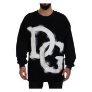 Dolce & Gabbana Svart DG Logo Bomull Pullover Tröja Black, Herr