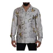 Dolce & Gabbana Stunning Silkeskjorta med Fågelmönster White, Herr