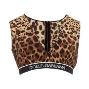 Dolce & Gabbana Brun Leopardmönstrad V-ringad Topp Brown, Dam
