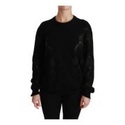 Dolce & Gabbana Svart blommig spets cashmere tröja Black, Dam