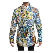 Dolce & Gabbana Majolica Brocade Linne Robe Coat Jacka Multicolor, Her...