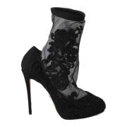 Dolce & Gabbana Svarta Ros Stiletto Booties Black, Dam