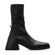 Jil Sander Läderklackade ankelboots Black, Dam