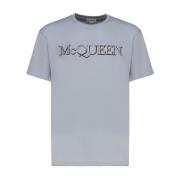 Alexander McQueen Logo Print Grå Bomull T-Shirt Gray, Herr