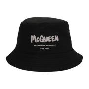 Alexander McQueen Snygg Logo Bucket Hat för Män Black, Herr