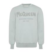 Alexander McQueen Graffiti Logo Sweatshirt i Grått Gray, Herr