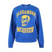 Alexander McQueen Blå Bomullssweatshirt med Tryckt Framstycke Blue, Da...