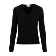 Allude V-ringad stickad tröja Black, Dam