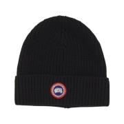 Canada Goose Svart Ribbstickad Mössa med Logotyp Black, Herr