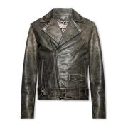 Golden Goose Distressed Leather Moto Jacket Brown, Herr