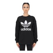 Adidas Originals Svart Crewneck Sweatshirt med Trefoil Black, Dam