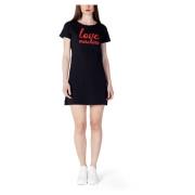 Love Moschino Print Logo Kort Klänning Black, Dam