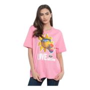 Love Moschino Logo Print T-Shirt i Casual-Chic Stil Pink, Dam
