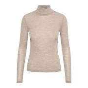 Gestuz Ull Rullkrage Top i Sand Melange Beige, Dam