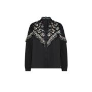 FABIENNE CHAPOT Bomull Poplin Broderad Blus Black, Dam