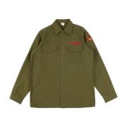 Maharishi Panter broderad skjorta bomullsregn twill Green, Herr