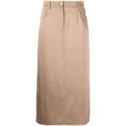 Brunello Cucinelli Satin Midi Kjol Brown, Dam