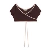 Palm Angels Stilfull Cap-Sleeve Wrap Bikini Top Brown, Dam