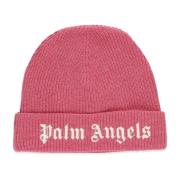 Palm Angels Rosa Ullblandade Hattar med Kontrasterande Logotyp Pink, D...