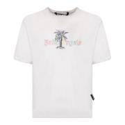 Palm Angels Logo T-shirt med Drop Skuldror White, Herr