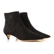 Tod's Svarta Mocka Booties, Spetsig Tå, Låg Klack Black, Dam