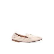 Tory Burch Kräm Suede Loafers Guld Logo Beige, Dam