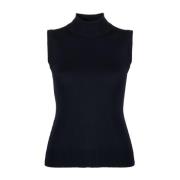 Sportmax Midnattsblå Roll-Neck Vest Blue, Dam