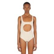 Courrèges Cirkelknapp Bodysuit Beige, Dam