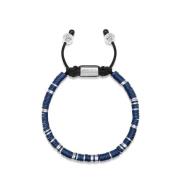 Nialaya Men`s Beaded Bracelet with Dark Blue and Silver Disc Beads Gra...