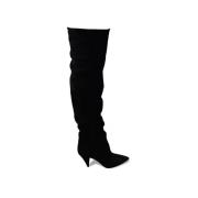 Saint Laurent Höj din stil med svarta mocka över-knä stövlar Black, Da...