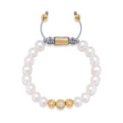 Nialaya Women`s Beaded Bracelet with White Sea Pearl and Gold Yellow, ...