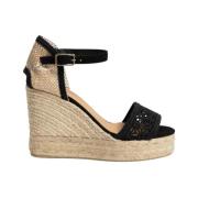 Castañer Svarta Virkade Kilklack Espadriller Black, Dam