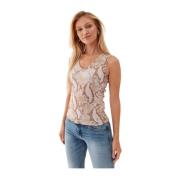 Guess Python Print Tank Top - Figursydd Ärmlös Topp med V-ringning Bei...