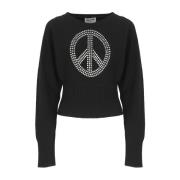 Moschino Svart tröja med Peace logo Black, Dam
