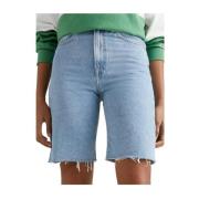 Tommy Hilfiger Hög Midja Bermuda Denim Shorts Blue, Dam