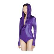 Versace Metallic Huva Bodysuit Purple, Dam