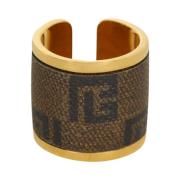 Balmain Metall- och canvas mini monogramring Brown, Dam