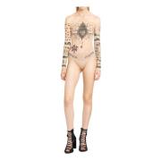 Jean Paul Gaultier Tryckt Trompe Loeil Tattoo Body Multicolor, Dam