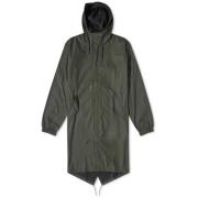 Rains Grön Fishtail Parka med Asymmetrisk Hem Green, Unisex