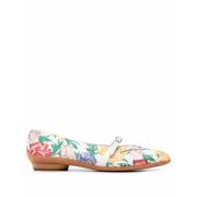 Salvatore Ferragamo Audrey Rose Print Läder Ballerinaskor White, Dam