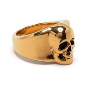 Alexander McQueen Gyllene Skull Signet Ring för Män Yellow, Herr