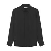 Saint Laurent Silkesskjorta med logotryck Black, Herr