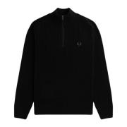 Fred Perry Svart Ribbstickad Halv-Zip Tröja Black, Herr