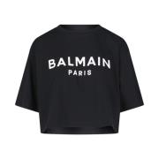 Balmain Svart Logo T-shirt Crop Black, Dam