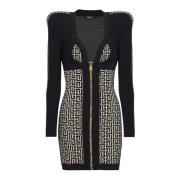 Balmain Monogrammönstrad bodycon-stickad klänning Black, Dam