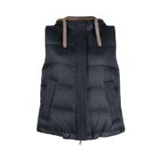 Brunello Cucinelli Quiltad huva gilet i marinblå Blue, Dam