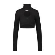 Courrèges Cirkel Mockneck Ribbstickad Tröja Black, Dam