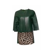 Celine Vintage Pre-owned läderjacka med leopardponyskinn Green, Dam